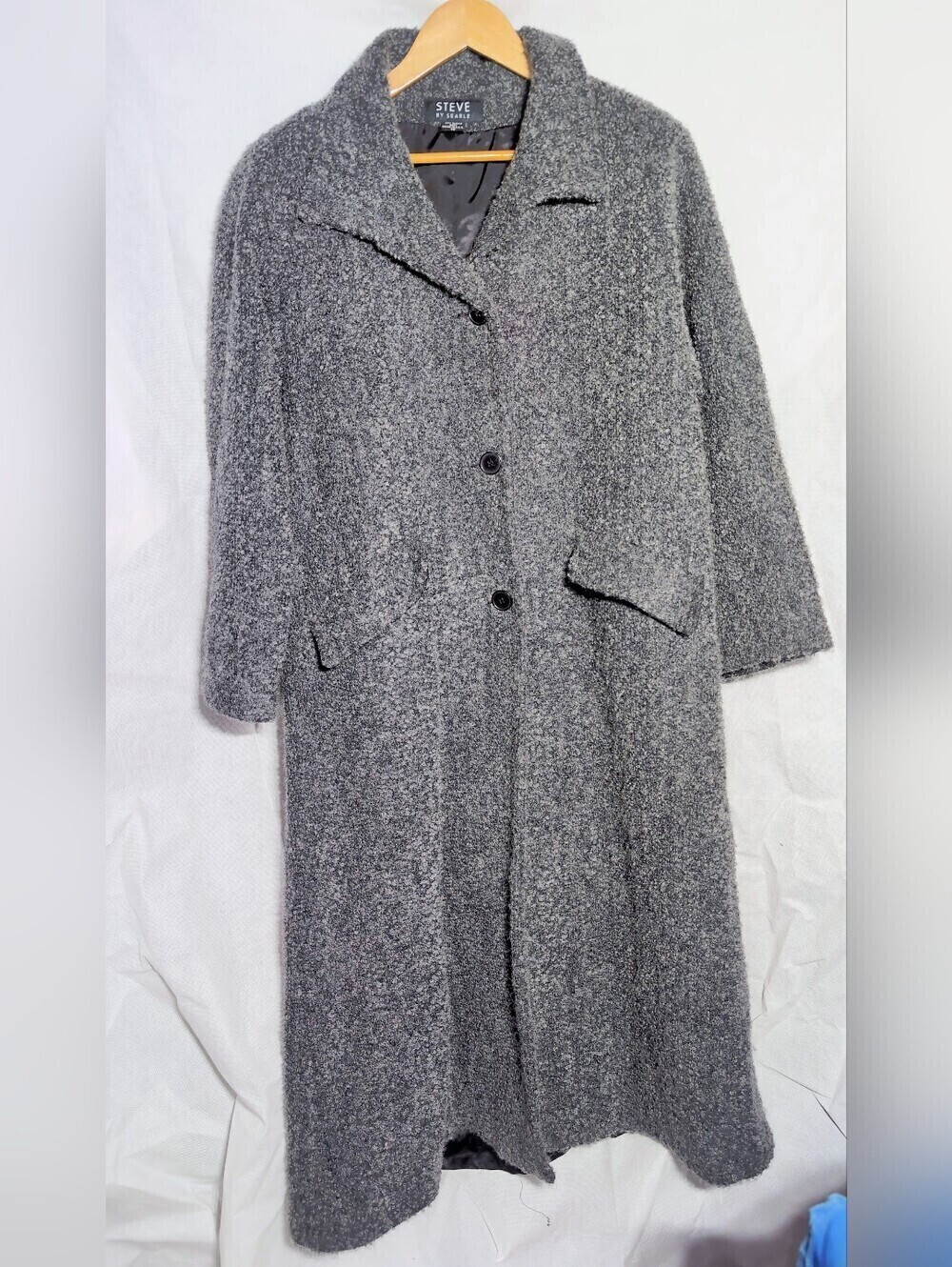 Vintage Steven By Searle Sz 10 Women's Gray Wool Bouclé Long Coat